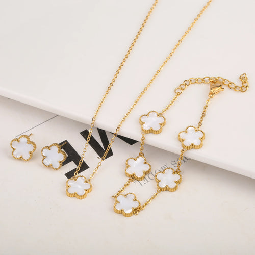 Gold Plated Stainless Steel Set Plum Blossom Plant Five Leaf Flower