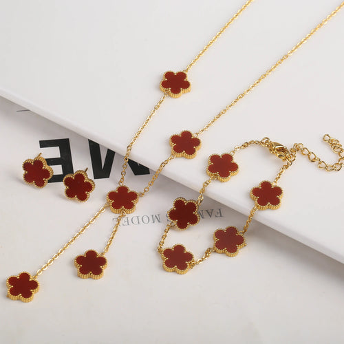 Gold Plated Stainless Steel Set Plum Blossom Plant Five Leaf Flower