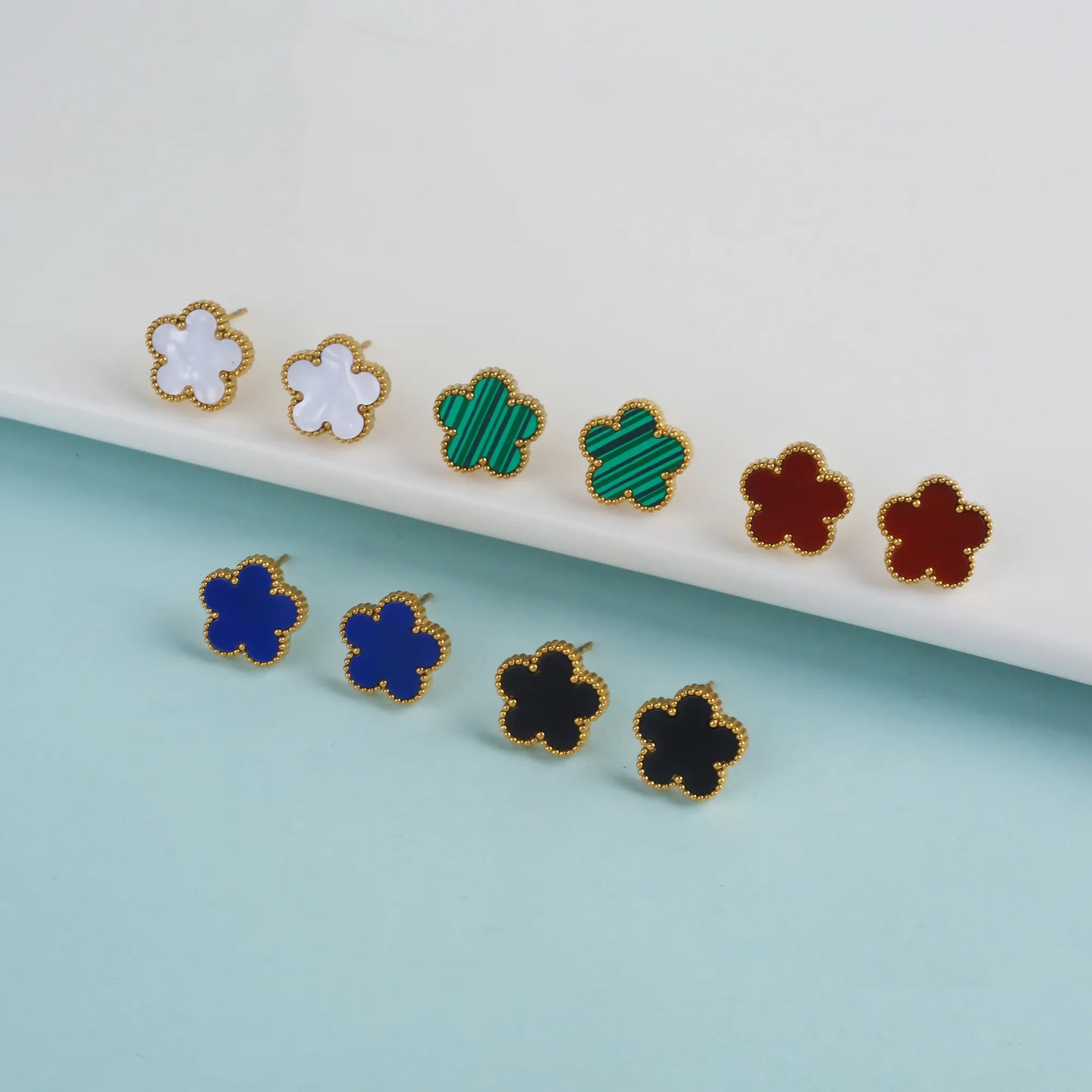 Gold Plated Stainless Steel Set Plum Blossom Plant Five Leaf Flower