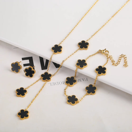 Gold Plated Stainless Steel Set Plum Blossom Plant Five Leaf Flower