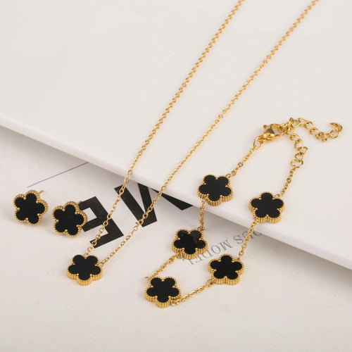 Gold Plated Stainless Steel Set Plum Blossom Plant Five Leaf Flower