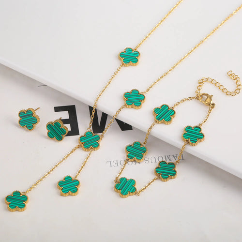 Gold Plated Stainless Steel Set Plum Blossom Plant Five Leaf Flower