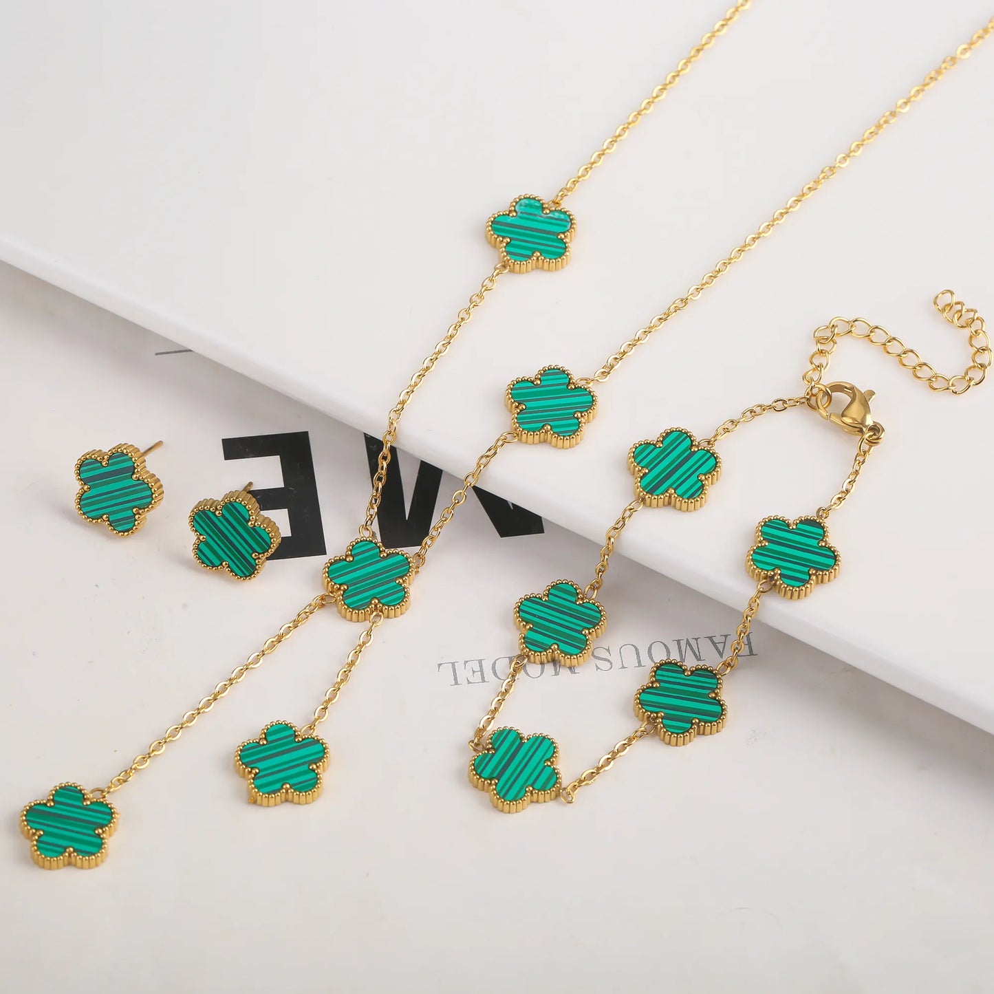 Gold Plated Stainless Steel Set Plum Blossom Plant Five Leaf Flower