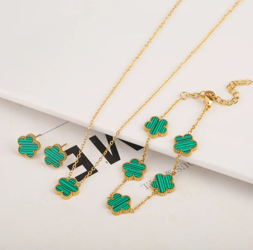Gold Plated Stainless Steel Set Plum Blossom Plant Five Leaf Flower