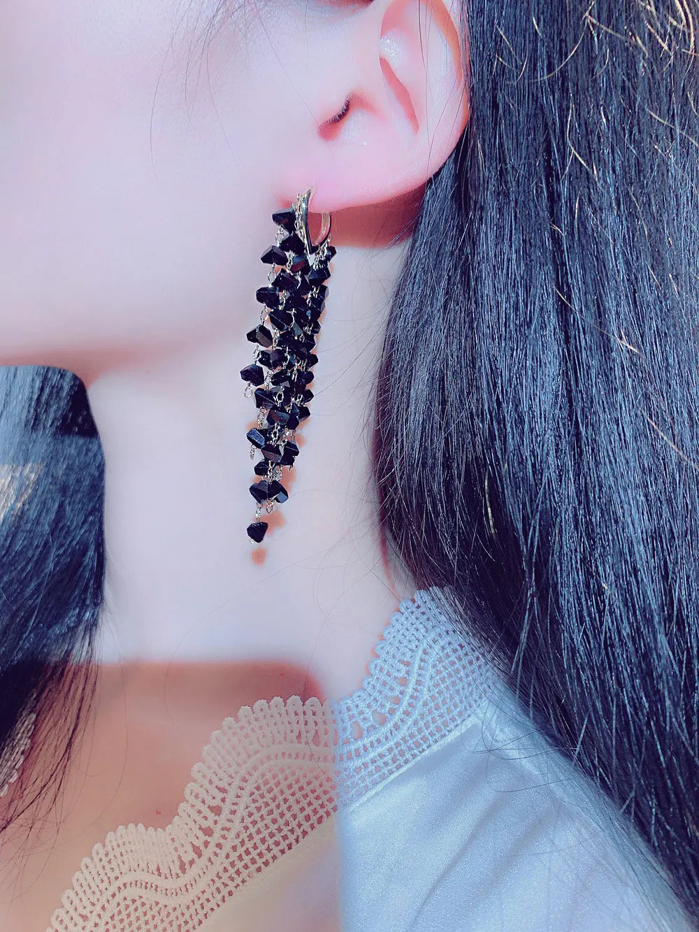 JUWANG Super Fashion Shine Glamour Crystal Temperament Earrings Long