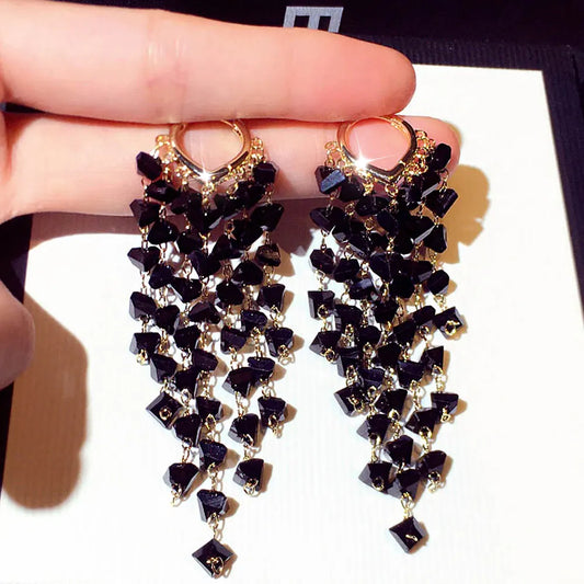 JUWANG Super Fashion Shine Glamour Crystal Temperament Earrings Long