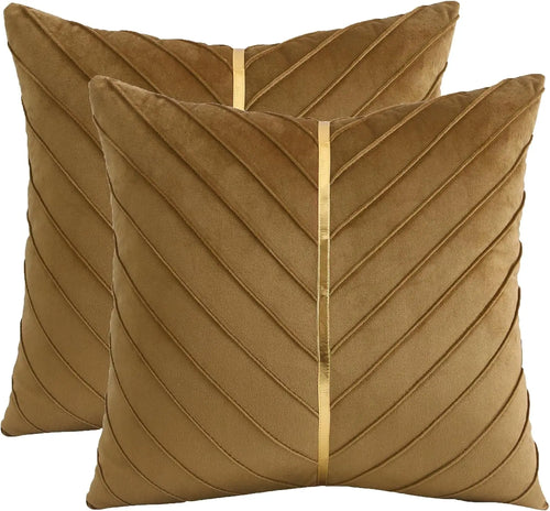 2Pcs Velvet Throw Pillow Covers with Gold Leather