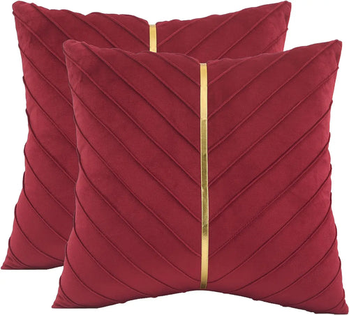 2Pcs Velvet Throw Pillow Covers with Gold Leather