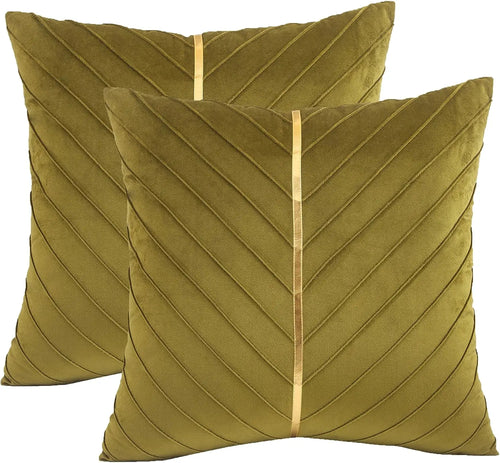 2Pcs Velvet Throw Pillow Covers with Gold Leather