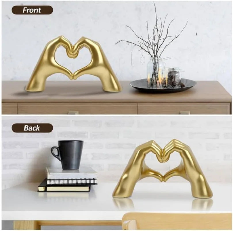 Heart Hands Sculpture for Living Room Decor Gold Decor Love Finger