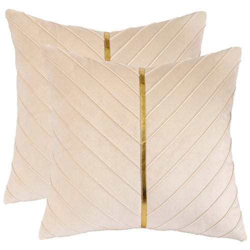 2Pcs Velvet Throw Pillow Covers with Gold Leather