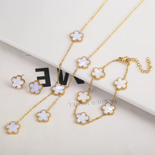 Gold Plated Stainless Steel Set Plum Blossom Plant Five Leaf Flower